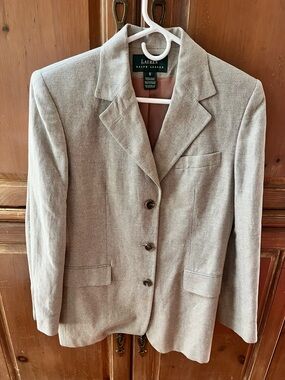 LAUREN RALPH LAUREN. WOMEN’S TAUPE TWEED BLAZER. SIZE 6
